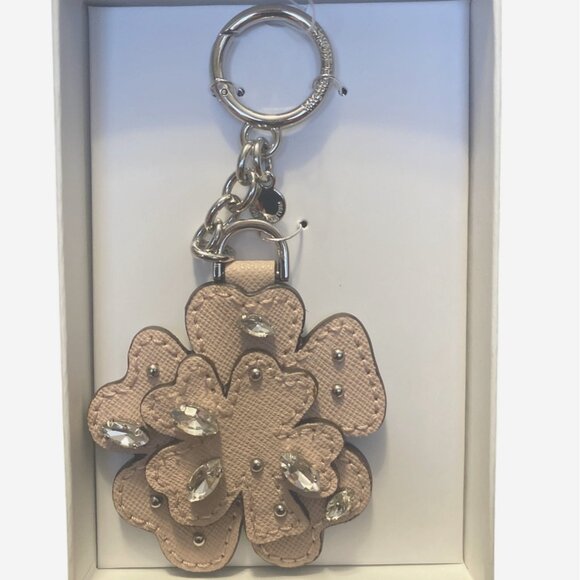 Michael Kors Leather Flower Charm Keychain Ballet Pink New Keyfob NIB New in Box - Picture 1 of 7